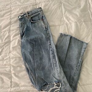 Zara Blue Straight Leg Jeans with Knee Distressing